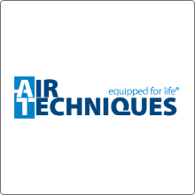 air techniques logo with the name spelled out in bold blue letters