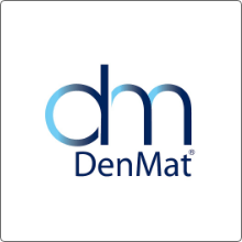 DenMat logo with large two-tone DM letters above the word denmat