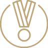 Gold line art of a medal inside a circle