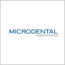 micro dental logo with name spelled out in light blue letters