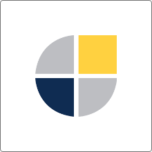 a circle broken into 4 equal parts, the bottom left section is blue and the top right section is yellow