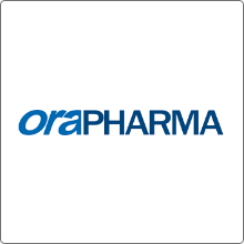 orapharma logo spelled out in two tone blue letters