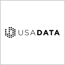 usa data logo with name in black text and a cube graphic