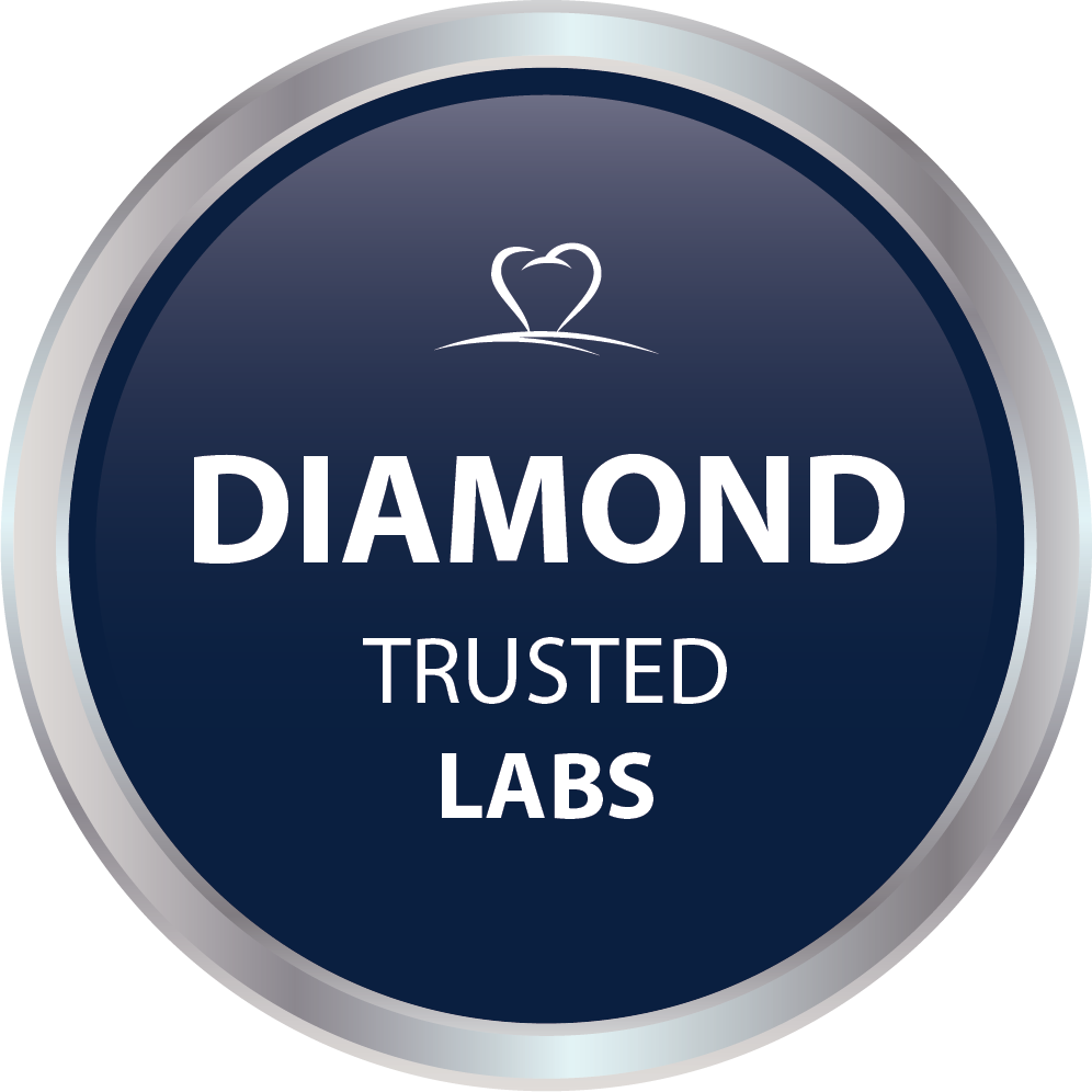 Diamond Trusted Labs round seal blue with silver edge