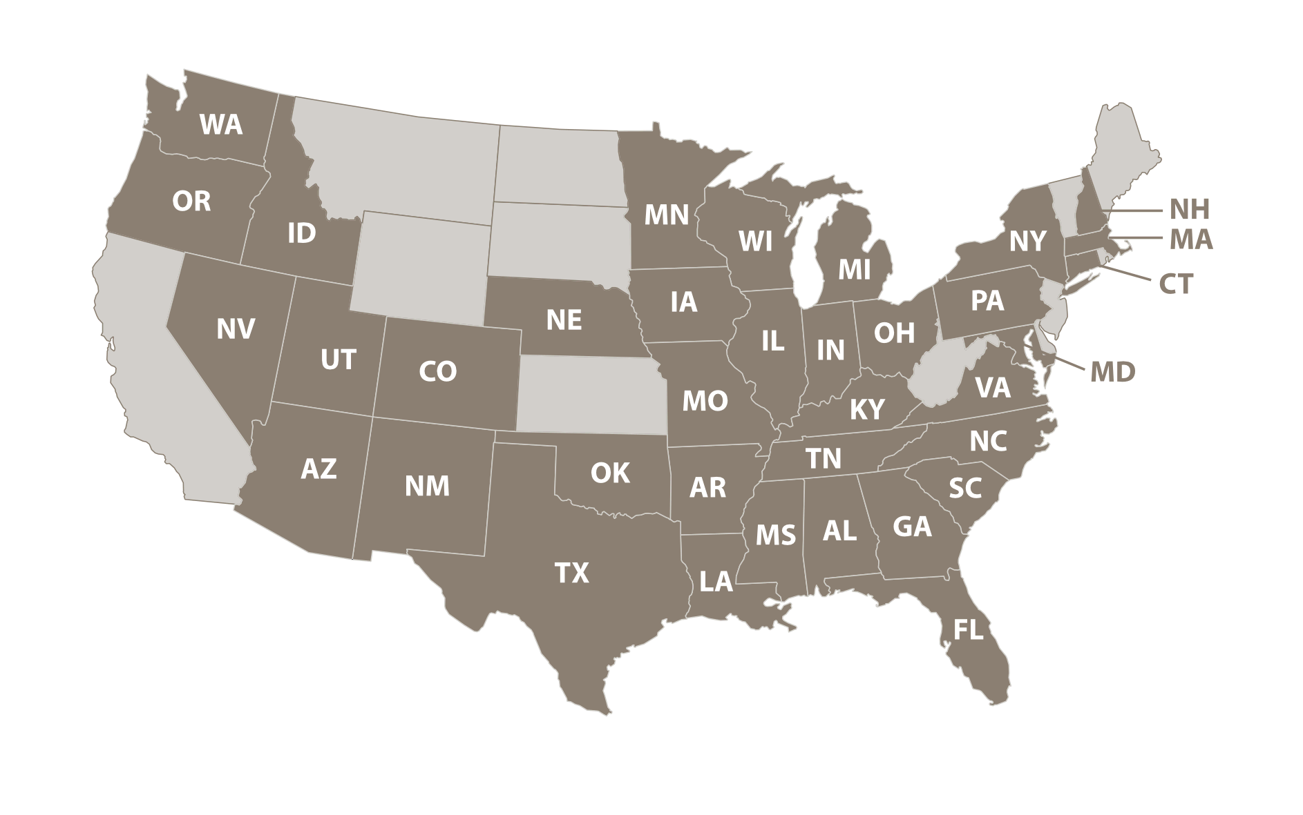 Map of US states available for office development