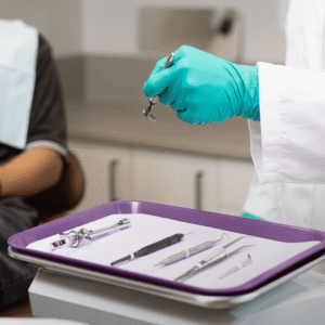 hand with dental tools
