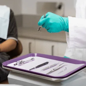 hand with dental tools