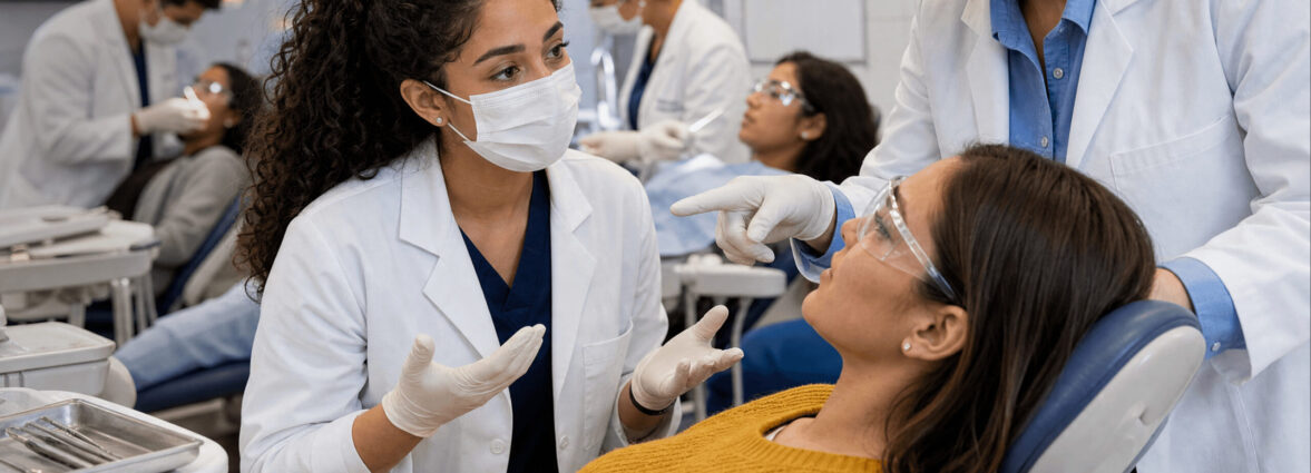 Dentists working with a patient