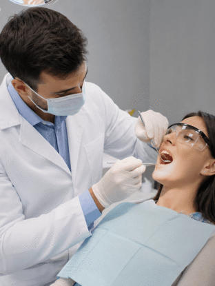 dentist and patient during cleaning