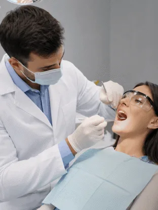 dentist and patient during cleaning