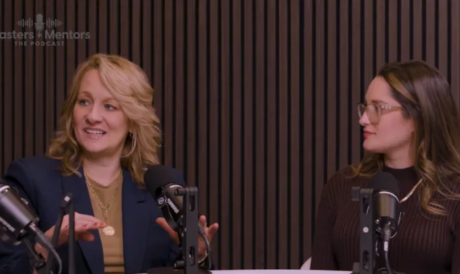 Heartland podcast taping guests at table